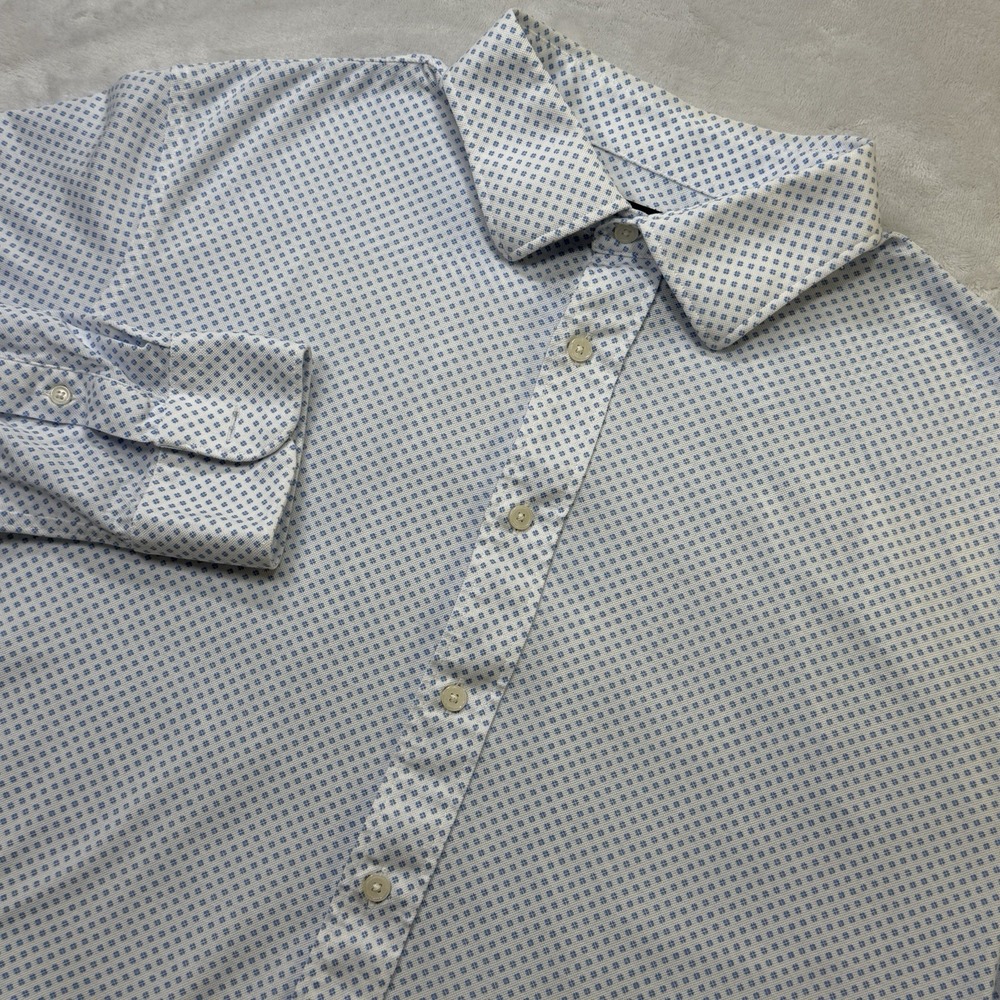 Jos A Bank Reserve Slim Fit Dress Shirt Mens Large‎ Blue Geo Pattern Stretch